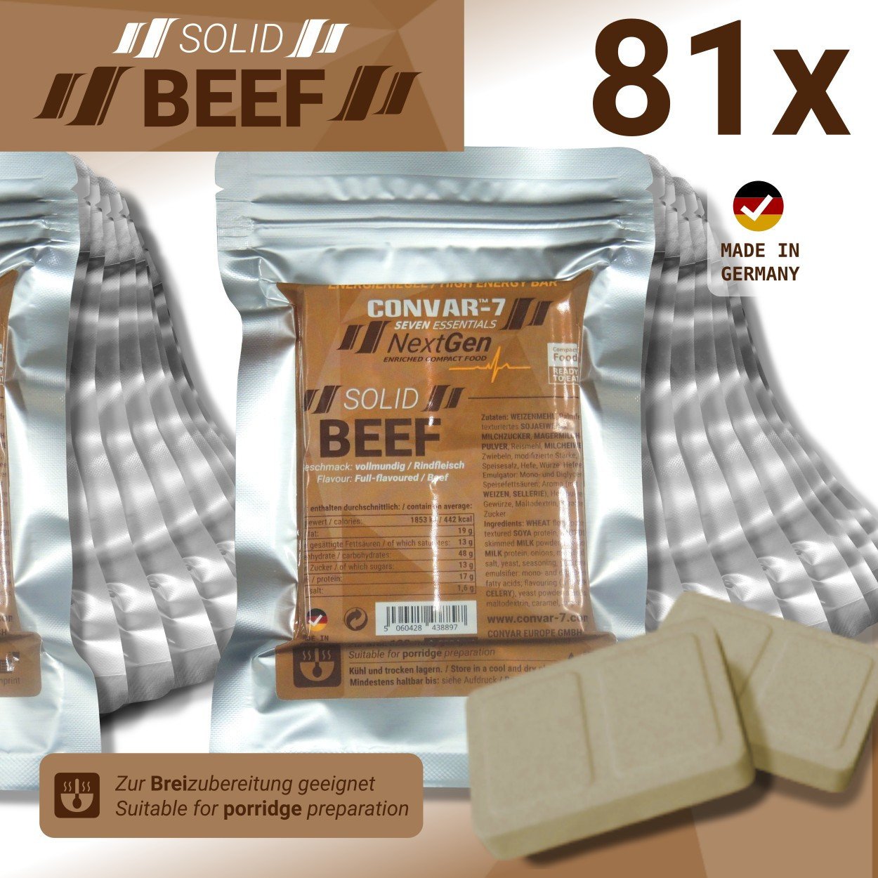 CONVAR-7 NextGen Energy Bar – Solid Beef (81 Pieces per Box)