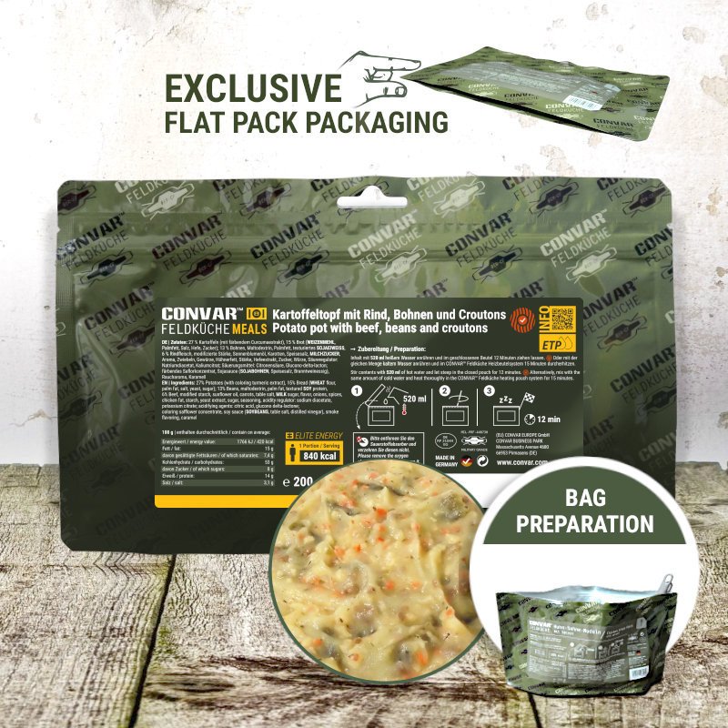 CONVAR™ Feldküche Potato pot with beef, beans and croutons (12 Pieces per Box)